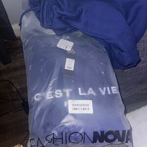 Fashion Nova C'est La Vie Blue Sweatshirt